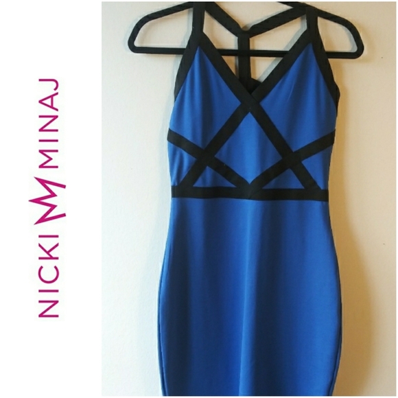Nicki Minaj Dresses & Skirts - NICKI MINAJ BODYCON STRAPY DRESS - BLUE & BLACK
